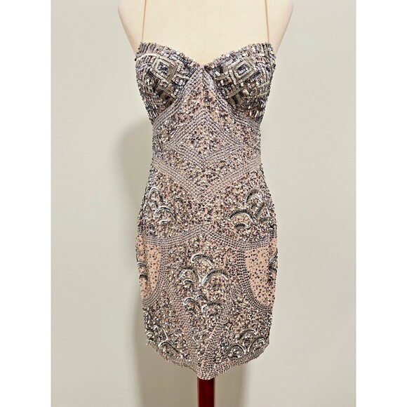 Aidan Mattox Dresses & Skirts - Aiden Mattox Silver Sequin Camisole Dress Size 6 Stone Lining Spaghetti Straps